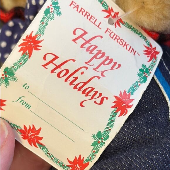 Vintage Wendy's Furskins Teddy Bear 1986 Plush Toy Christmas Farmer with 7”. - Picture 7 of 7